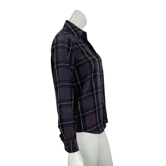Jenni Kayne Silk Button up Blouse Maroon Blue Plaid Size XS - Picture 6 of 9